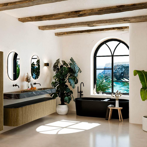 MONDIAZ THOR-DLUX Meuble de salle de bains - 200cm - arrondi gauche + droite - couleur Dusk - 2 tiroirs - 2 portes - Vasque suspendue CLOUD Double sans trou de robinet - couleur Lava SW1466864