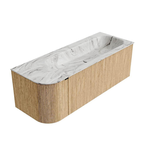 MONDIAZ KURVE-DLUX Meuble de salle de bains 125 cm avec module 25 L couleur Chêne avec 1 tiroir et 1 porte. Lavabo BIG MEDIUM à droite 1 trou de robinet couleur Glace. SW1137940
