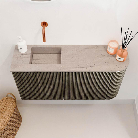 Mondiaz JOYA-DLUX 81.6cm toiletmeubel - ronding rechts kleur Shadow - Wastafel FAYE positie Links Zonder kraangat kleur Saba. SW1425139
