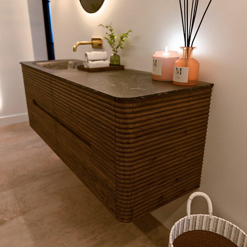 Mondiaz CIRO-DLUX Badkamermeubelset - 140x45x50cm - Solid surface wastafel Lava - 1 wasbak Links - zonder kraangaten - 4 lades - Dusk SW1533043