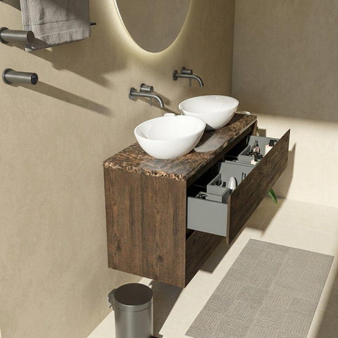 Saniclass Holz Pure Badkamermeubelset - 120x45x63cm - Noche natuurstenen topblad dark emperador - zonder kraangat - 4 lades - mat eiken charcoal (hout) SW1478299