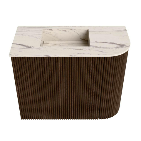 Mondiaz JOYA-DLUX 51.6cm toiletmeubel - ronding rechts kleur Walnut - Wastafel FAYE positie Links Zonder kraangat kleur Nata. SW1424512