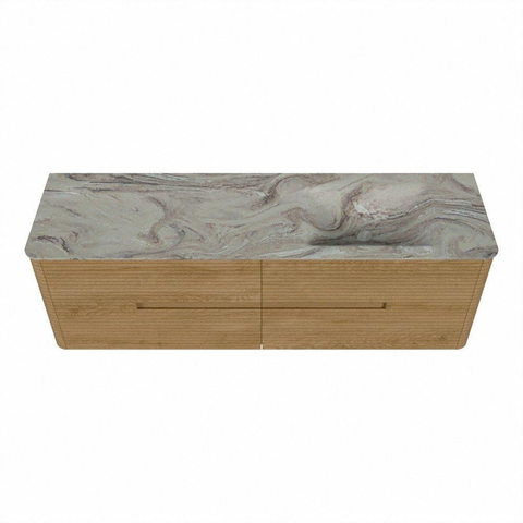 Mondiaz CIRO-DLUX Badkamermeubelset - 160x45x50cm - Solid surface wastafel Glace - 1 wasbak Rechts - 1 kraangat - 4 lades - Oak SW1530827