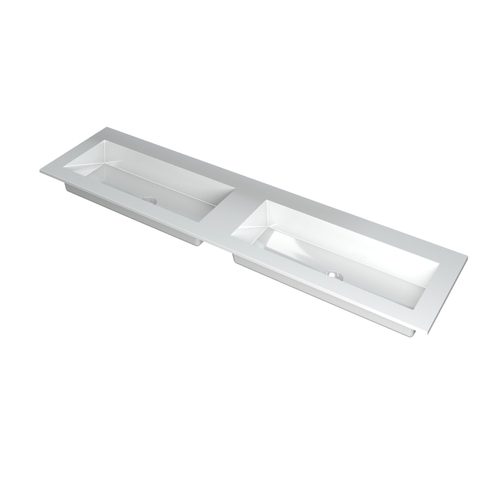 Ink Kraft lavabo - 180x45x1cm - 2 vasques - sans trou de robinet - polystone - blanc brillant SW439596