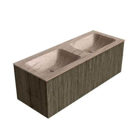 MONDIAZ KURVE-DLUX Meuble de salle de bains 120 cm couleur Shadow avec 1 tiroir et 0 porte. Lavabo LEAF Double sans trou de robinet Saba. SW1433276