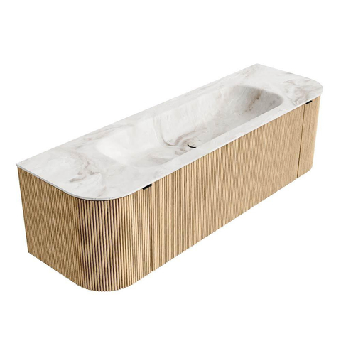 MONDIAZ KURVE-DLUX Meuble de salle de bains 150cm avec module 25 Len R couleur Chêne avec 1 tiroir et 2 portes. Lavabo BIG MEDIUM central sans trou de robinet couleur Frappe. SW1137355