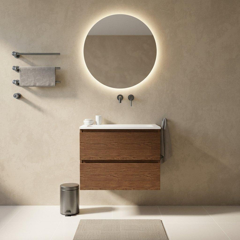 Saniclass Holz Pure Badkamermeubelset - 80x45x77.5cm - Torino solid surface wastafel wit - zonder kraangat - 2 lades - mat walnut pure (hout) SW1478656