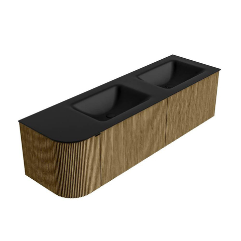 Mondiaz KURVE Ensemble de meuble de salle de bains - 155x46x40cm - 2 tiroirs - 1 porte - vasque solid surface - double / droite - 2 trous de robinet - Dusk SW1414837