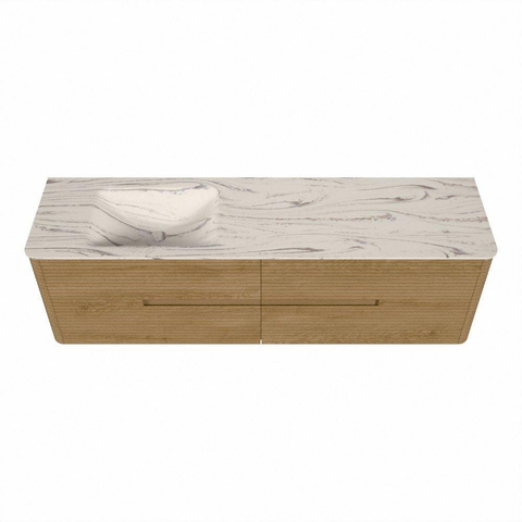 Mondiaz CIRO-DLUX Ensemble de meubles de salle de bains - 170x45x50cm - Plan vasque solid surface Nata - 1 vasque à gauche - sans trous de robinetterie - 4 tiroirs - Chêne SW1531477
