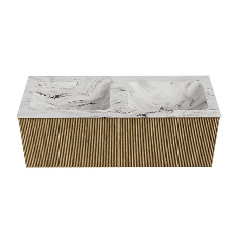 Mondiaz KURVE-DLUX Ensemble meuble de salle de bains - 120x46x40cm - 1 tiroir - lavabo solid surface - double - 2 trous de robinet - Dusk SW1415509
