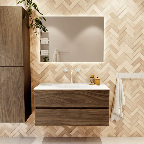 Mondiaz VICA Meuble de salle de bains 100cm sous-meuble Mocha 2 tiroirs. Lavabo MOON central 1 trou de robinet, couleur Talc. SW1197976