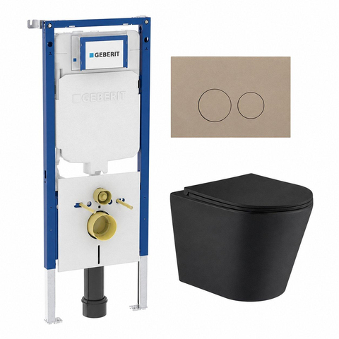 QeramiQ Dely Pack WC - 36,3x51,7cm - à fond creux - sans bride - réservoir encastré Geberit UP720 - abattant WC softclose 35 mm - plaque de commande en métal noir mat - boutons ronds - noir mat SW1428208