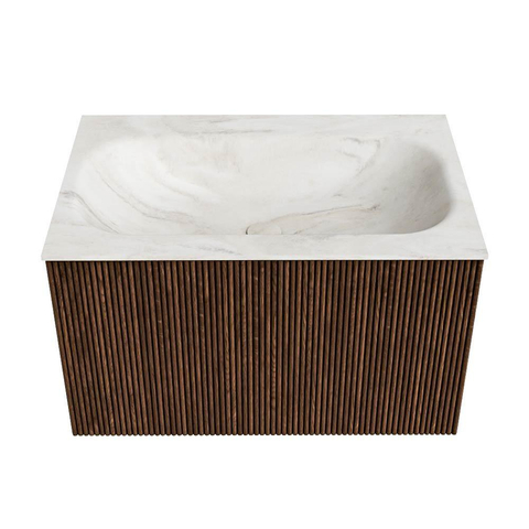 MONDIAZ KURVE-DLUX Meuble de salle de bains 70 cm couleur Walnut avec 1 tiroir. Vasque BIG SMALL centrale sans trou de robinet couleur Ostra. SW1137871