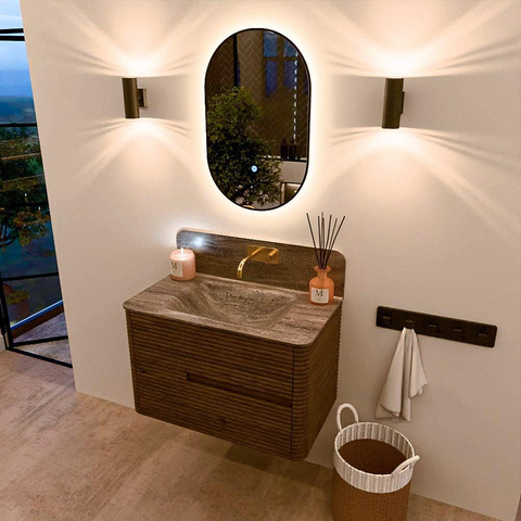 Mondiaz CIRO-DLUX Badkamermeubelset - 80x45x50cm - Solid surface wastafel Oza - 1 wasbak Midden - zonder kraangaten - 2 lades - Dusk SW1533256