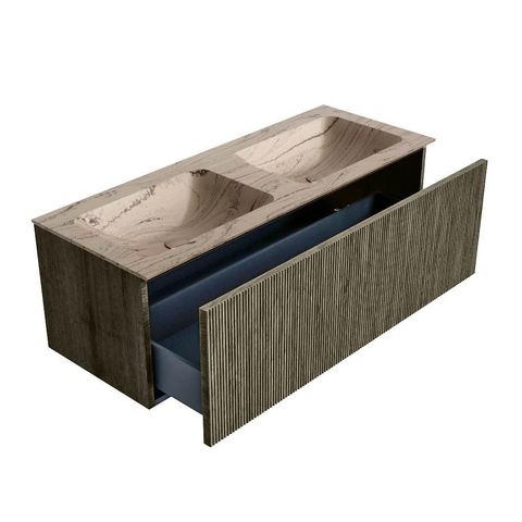 MONDIAZ KURVE-DLUX 120cm badmeubel kleur Shadow met 1 lade en 0 deuren. Wastafel LEAF Dubbel zonder kraangat Arena. SW1431472