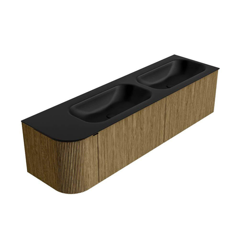 Mondiaz KURVE Ensemble de meubles de salle de bains - 165x46x40cm - 2 tiroirs - 1 porte - lavabo solid surface - double / droite - 2 trous de robinet - Dusk SW1414844