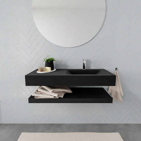 MONDIAZ ALAN 100cm - Badkamermeubelset - solid surface - planchet met vrijhangende wastafel - wasbak rechts - 1 kraangat - urban SW408854