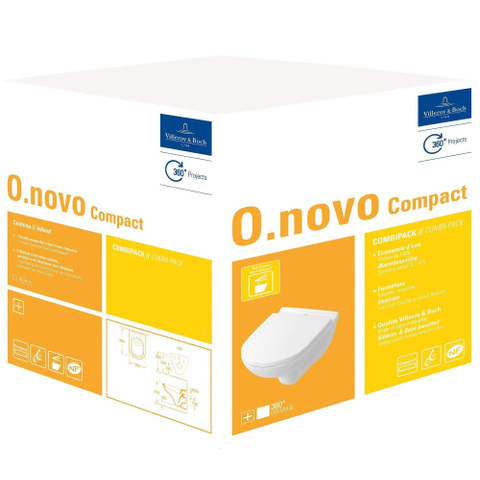Villeroy & Boch O.novo pack combiné avec WC suspendu à fond creux Compact 49cm avec abattant avec softclose et quick release céramique+ blanc 0124081
