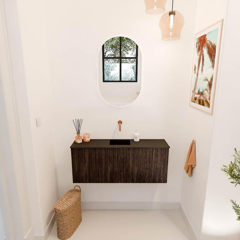 Mondiaz JOYA 100cm meuble de salle de bains - couleur Walnut - Vasque FAYE position Milieu Sans trou de robinet couleur Urban SW1421370