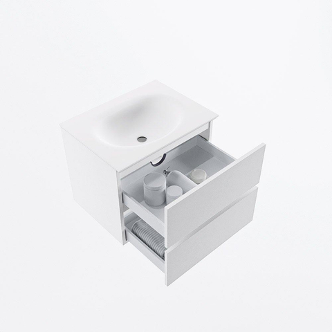 MONDIAZ VICA meuble sous lavabo 60cm Talc 2 tiroirs. Lavabo MOON centre 1 trou de robinet, couleur Talc. SW1381811
