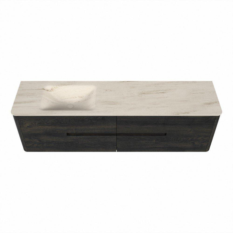 Mondiaz CIRO-DLUX Badkamermeubelset - 180x45x50cm - Solid surface wastafel Meli - 1 wasbak Links - 1 kraangat - 4 lades - Shadow SW1532538