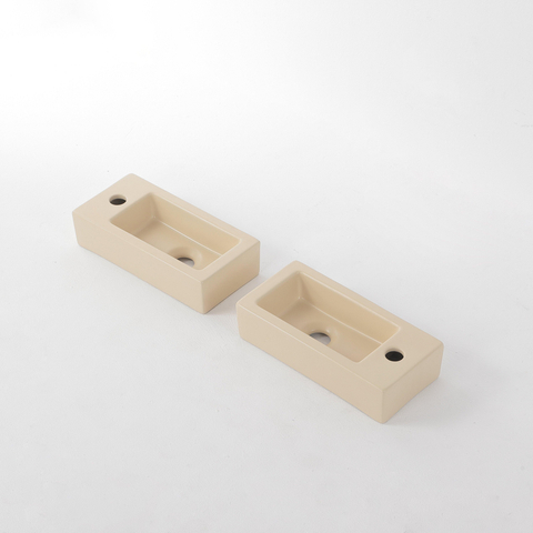 QeramiQ Dely Lavabo lave-mains - 38x18.5x9cm - céramique - trou de robinet à gauche - Beige mat SW1122452