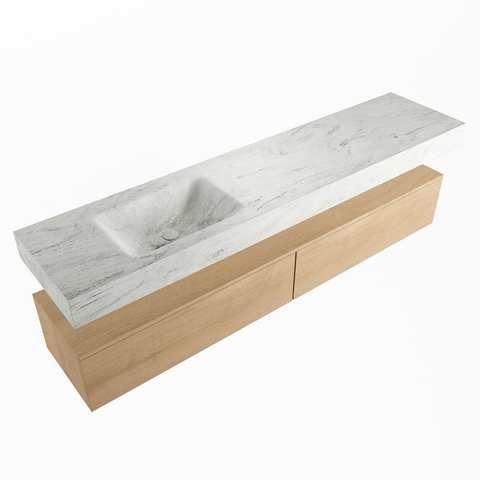 Mondiaz ALAN-DLUX Ensemble de meuble - 200cm - meuble Washed Oak mat - 2 tiroirs - Lavabo Cloud Opalo suspendu - vasque Gauche - 0 trous de robinet SW809215