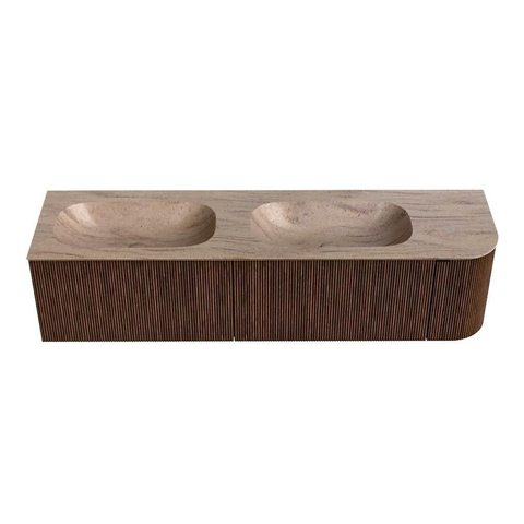 MONDIAZ KURVE-DLUX 175cm badmeubel ronding Rechts kleur Walnut met 2 lades en 1 deur. Wastafel STOR SMALL Dubbel / Links zonder kraangat Saba. SW1433224