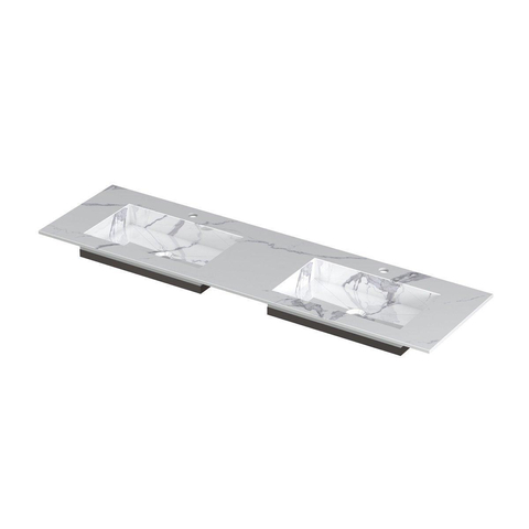 INK Post wastafel - 160x45x1cm - 2 wasbakken - 2 kraangaten - keramiek Statuario glans SW693509