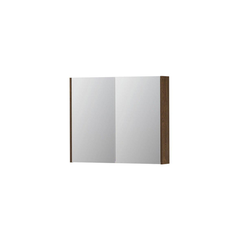 INK SPK2 Spiegelkast - 90x14x74cm - 2 deuren - dubbelzijdige Spiegel - schakelaar en stopcontact - eiken Massief eiken Chocolate SW440047