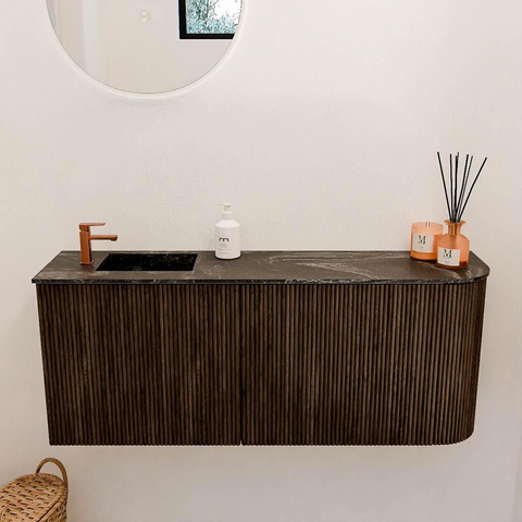 Mondiaz JOYA-DLUX 101.6cm toiletmeubel - ronding rechts kleur Walnut - Wastafel FAYE positie Links 1 kraangat kleur Lava. SW1422475