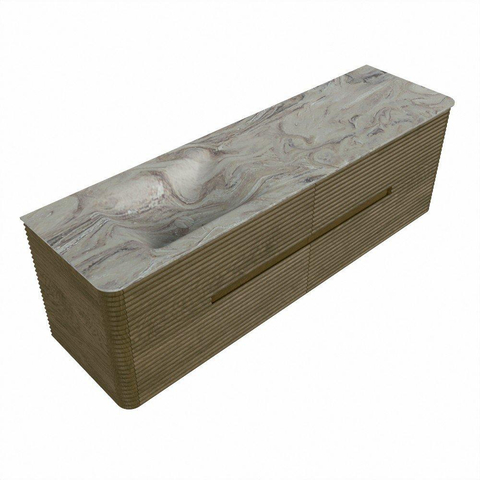 Mondiaz CIRO-DLUX Badkamermeubelset - 160x45x50cm - Solid surface wastafel Glace - 1 wasbak Links - 1 kraangat - 4 lades - Dusk SW1532991
