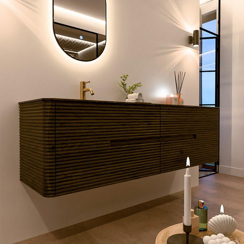 Mondiaz CIRO-DLUX Badkamermeubelset - 170x45x50cm - Solid surface wastafel Lava - 1 wasbak Links - 1 kraangat - 4 lades - Shadow SW1533806