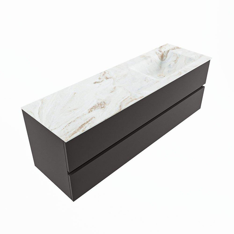 MONDIAZ VICA-DLUX Ensemble meuble de salle de bains - 150cm - meuble bas dark grey - 2 tiroirs - vasque encastrée cloud à droite - 1 trou de robinet - version haute 60cm - frape SW1088839