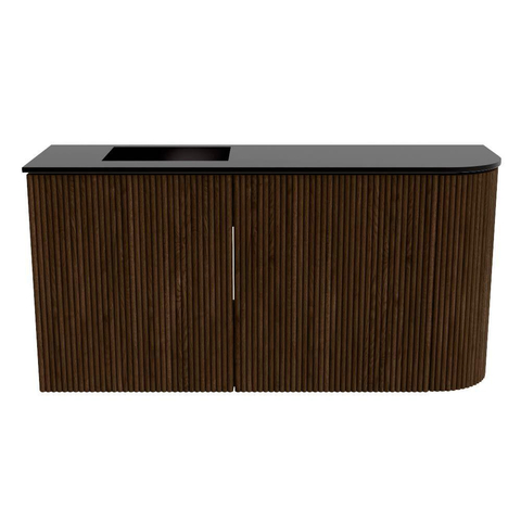 Mondiaz JOYA 81.6cm toiletmeubel - ronding rechts kleur Walnut - Wastafel FAYE positie Links 1 kraangat kleur Urban. SW1421376