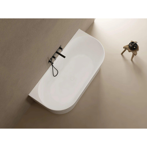 ZEZA Blend half vrijstaand bad - ribbel - 170x80x58cm - met afvoer - acryl - mat wit - licht beschadigd - OUTLET UDEN STORE45181