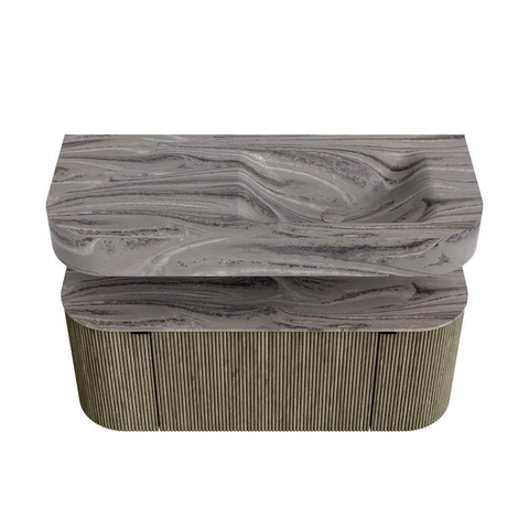 MONDIAZ THOR-DLUX 110cm meuble de salle de bains arrondi gauche + droite couleur Shadow avec 1 tiroir et 2 portes. Vasque suspendue CLOUD Droite 1 trou de robinet couleur Sombra. SW1463025