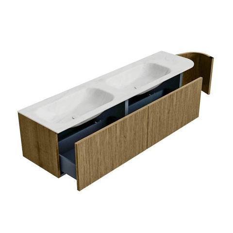 Mondiaz KURVE-DLUX Badkamermeubelset - 175x46x40cm - 2 lade - 1 deur - wastafel solid surface - dubbel / links - zonder kraangat - Dusk SW1414958