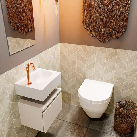 MONDIAZ ANDOR Toiletmeubel 40x30x30cm met 1 kraangaten 1 lades linen mat Wastafel Lex rechts Solid Surface Wit SW474193