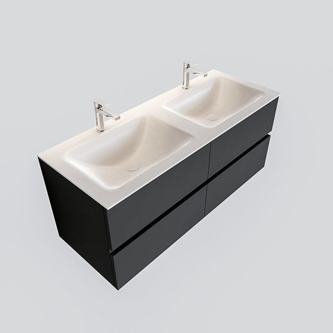 ENSEMBLE DE MEUBLE MONDIAZ VICA - 120 cm - 4 tiroirs - lavabo Cloud double - 2 trous de robinet - solid surface gris foncé SW409826