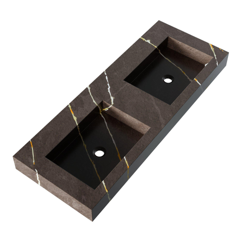 BRAUER Coral wastafel - 120x46x10cm - 2 wasbakken - 0 kraangaten - composiet - marmerlook - Copper Brown SW957303
