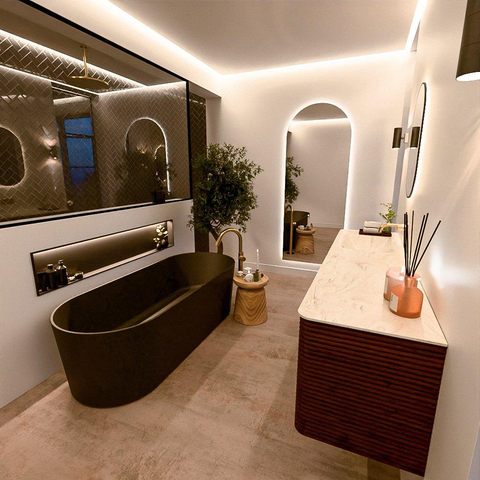 Mondiaz CIRO-DLUX Badkamermeubelset - 180x45x50cm - Solid surface wastafel Ostra - 1 wasbak Links - zonder kraangaten - 4 lades - Ruby SW1531882