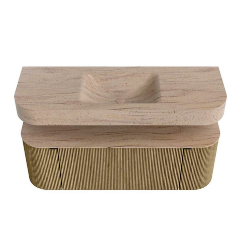MONDIAZ THOR-DLUX 130cm meuble de salle de bains arrondi gauche + droite couleur Dusk avec 1 tiroir et 2 portes. Vasque suspendue CLOUD Milieu 1 trou de robinet couleur Saba. SW1464062