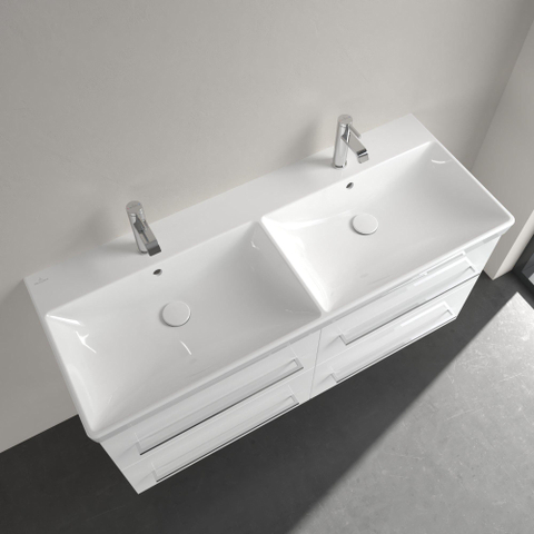 Villeroy & Boch Avento dubbele meubelwastafel - 120x47cm - 2 kraangaten - met overloop - White Alpine (glans wit) SW209499