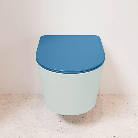 Mondiaz LAVIE hangtoilet – spoelrandloos – 36 x 53 cm – met softclose zitting – Greey (lichtgroen/grijs), zitting Jeans (blauw) SW1208636