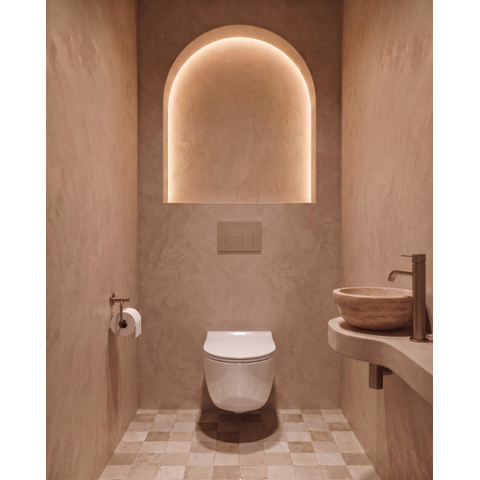 QeramiQ Dely Swirl Toiletset - 36.3x51.7cm - Geberit UP320 inbouwreservoir - met Burda frame - 35mm zitting - bedieningsplaat taupe - rechthoekige knoppen - glans wit SW1164236