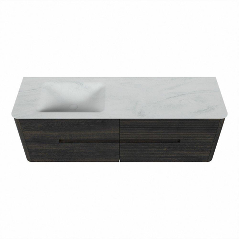 Mondiaz CIRO-DLUX Ensemble meuble de salle de bains - 150x45x50cm - Plan vasque Solid surface Opalo - 1 bassin à gauche - sans trous de robinet - 4 tiroirs - Shadow SW1532421