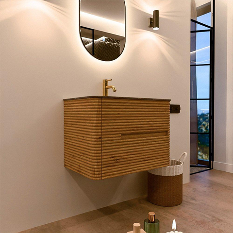Mondiaz CIRO-DLUX Badkamermeubelset - 70x45x50cm - Solid surface wastafel Oza - 1 wasbak Midden - 1 kraangat - 2 lades - Oak SW1531489