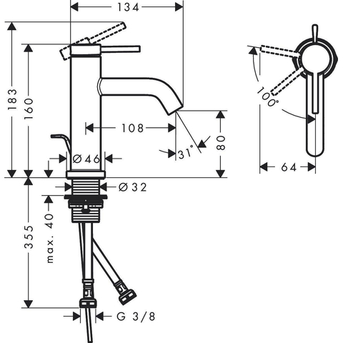 Hansgrohe Tecturis S Mitigeur lavabo - vidage à tirette - coolstart - bec 10.8 cm - chrome SW918769
