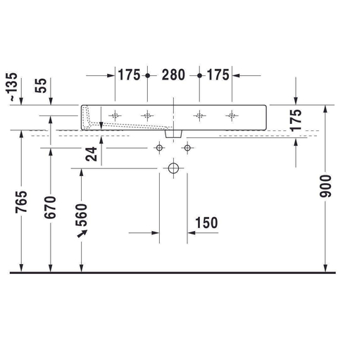 Duravit Vero Wastafel - met kraangat - met overloop - 100x47cm - wit 0305315